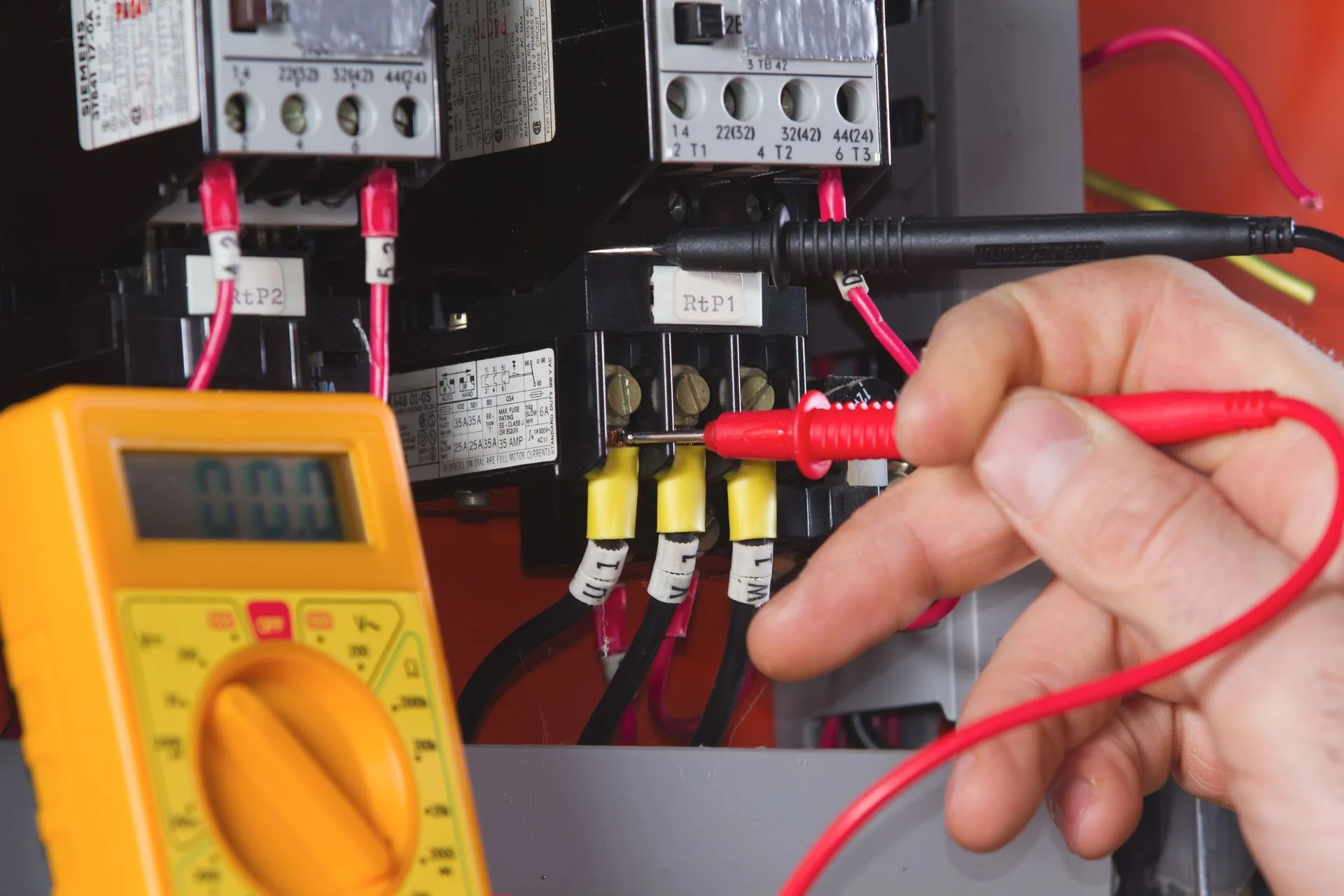 Yellow multimeter red probe overload relay terminal